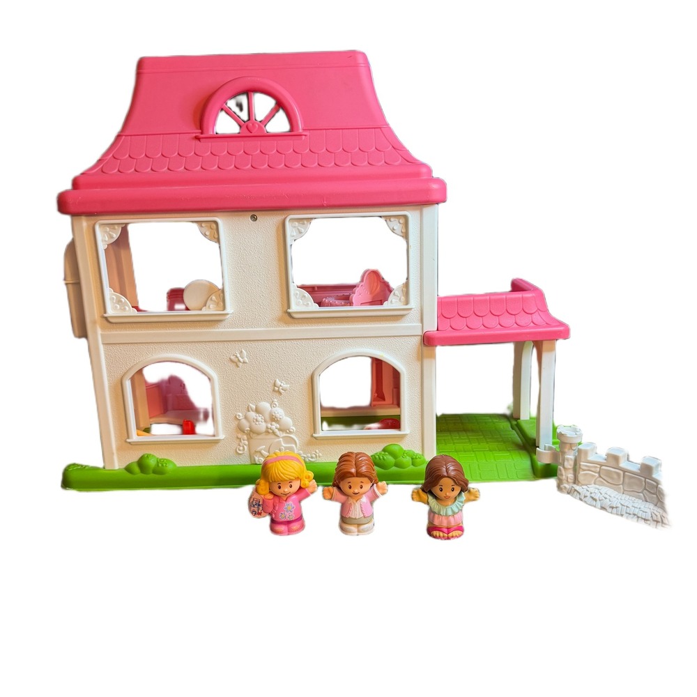 Fisher Price Little People Happy Sounds Home Pink Dollhouse with 3 Figures